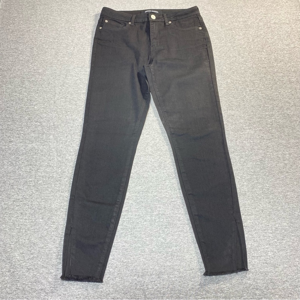 Ashley Mason Jeans Women 27 Black Skinny Mid Rise Vented Hem Fringe 80's Denim